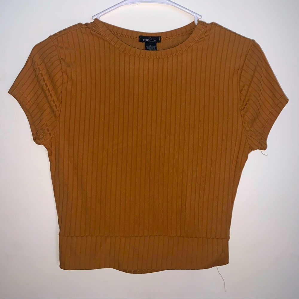 Tan stretchy skintight crop top
